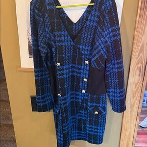 VENUS Black and Blue Plaid Dress